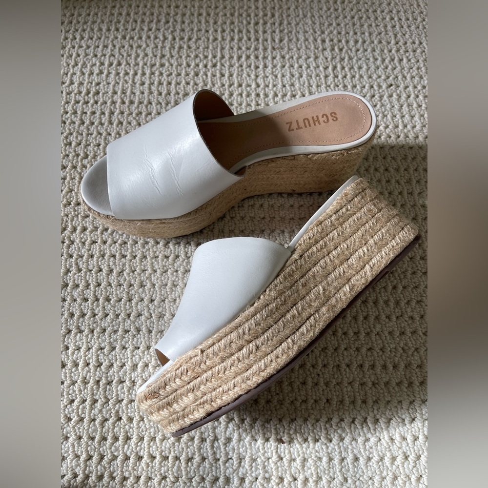 Schutz White Espadrille Wedge Heels